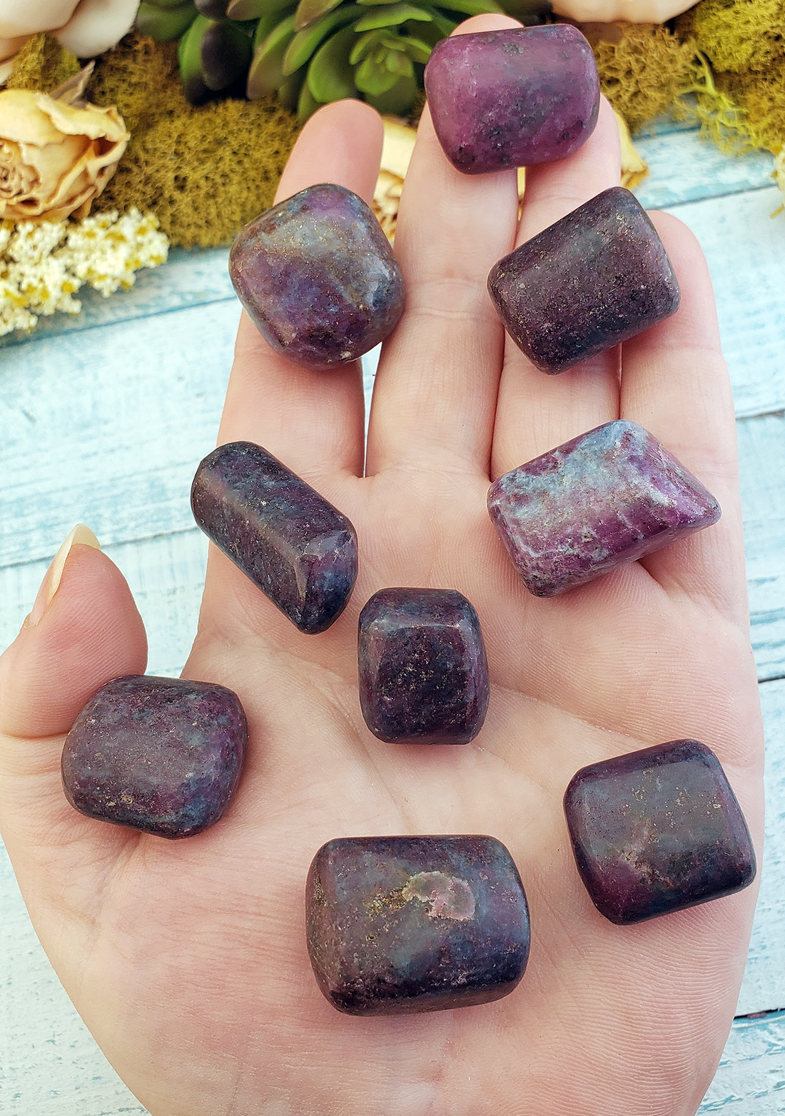 Ruby Kyanite Natural Tumbled Gemstone - Group in Hand