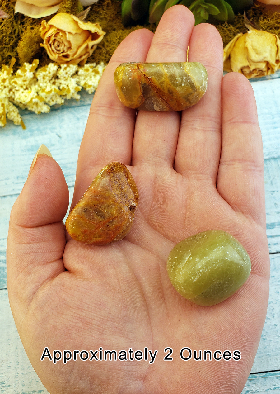 Green Aragonite Tumbled Gemstone - Freeform 2 Ounces Large Pieces in Hand