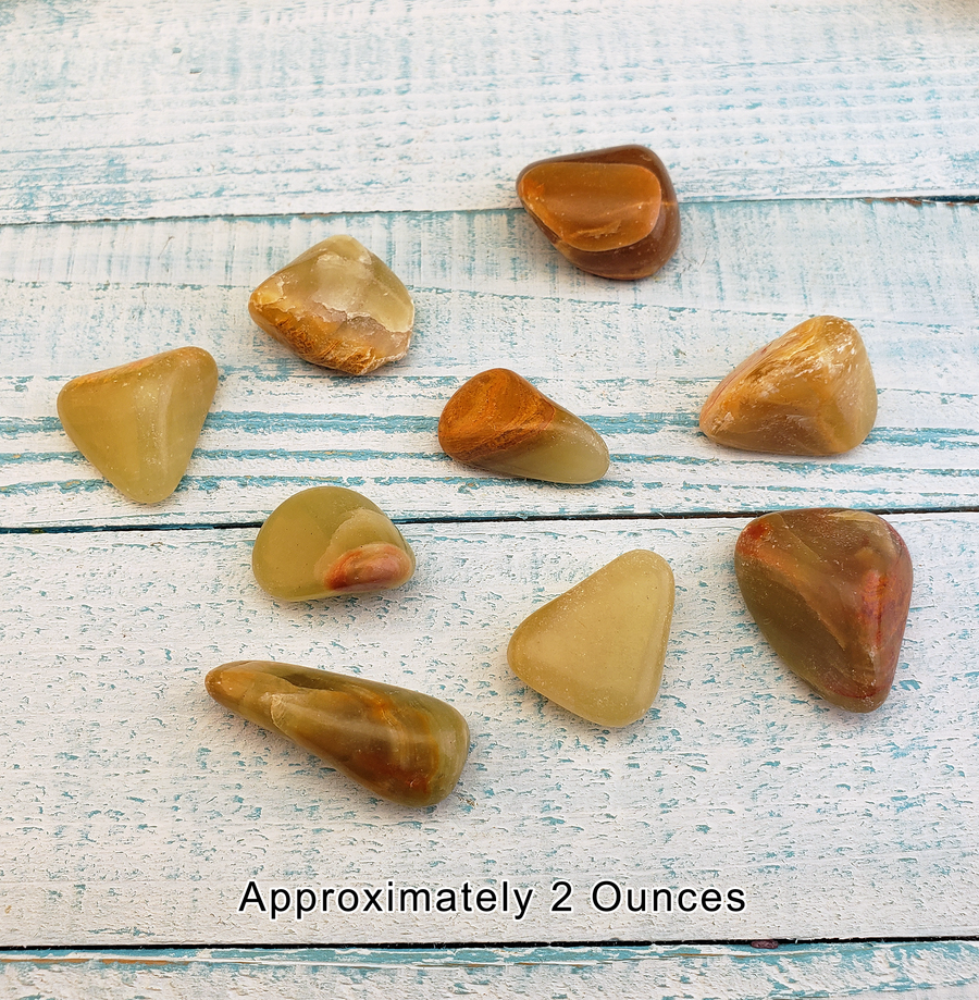 Green Aragonite Tumbled Gemstone - Freeform 2 Ounces Small Pieces on Board