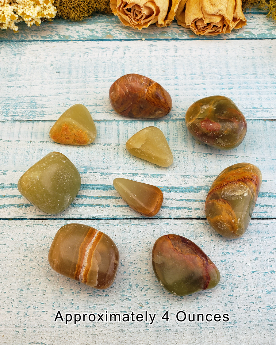 Green Aragonite Tumbled Gemstone - Freeform 4 Ounces Mixed Sizes on Board