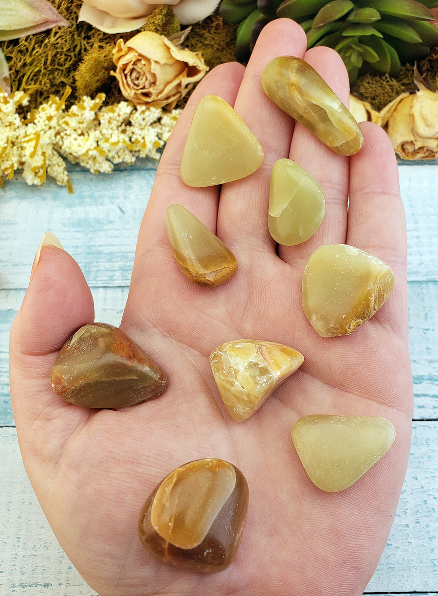 Green Aragonite Tumbled Gemstone - Freeform 2 Ounces Small Pieces in Hand