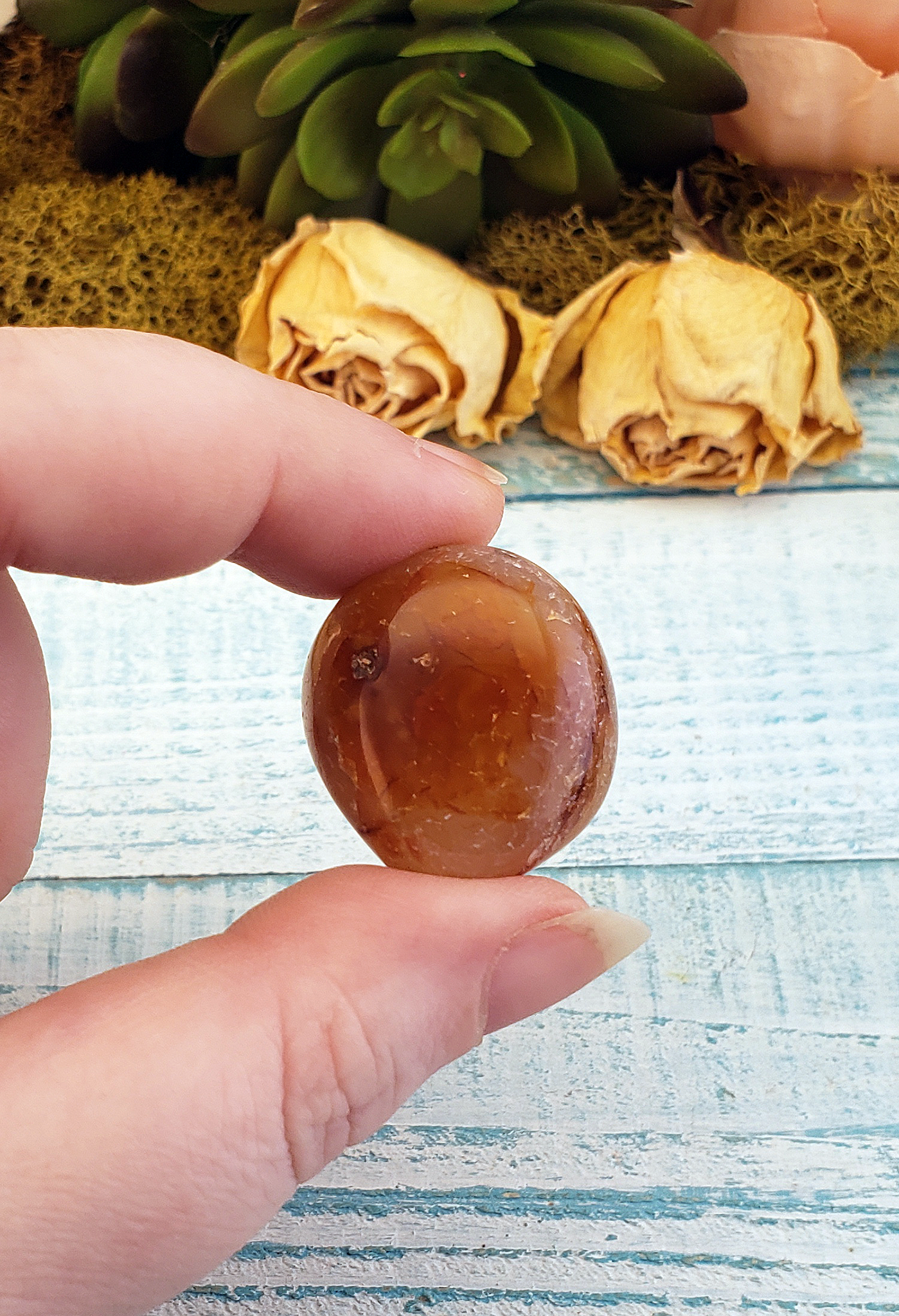 Carnelian Agate Tumbled Gemstone - Large Freeform One Stone in Hand Comparison