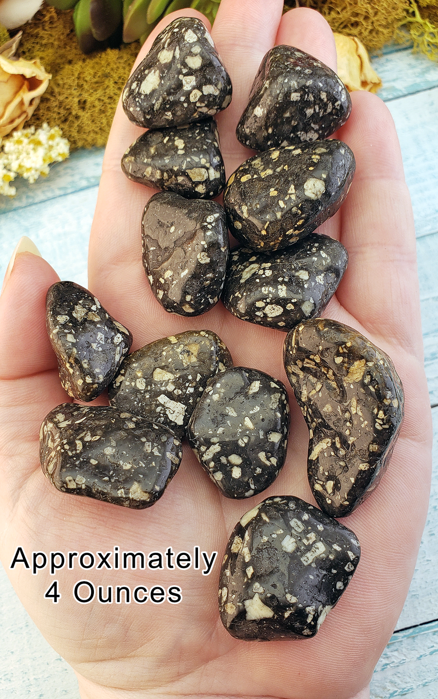 Guinea Fowl Jasper Natural Tumbled Gemstone - 4 Ounces in Hand