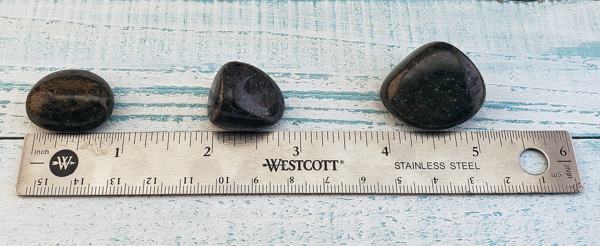 Micro Labradorite Tumbled Polished Natural Gemstone - Size Comparison