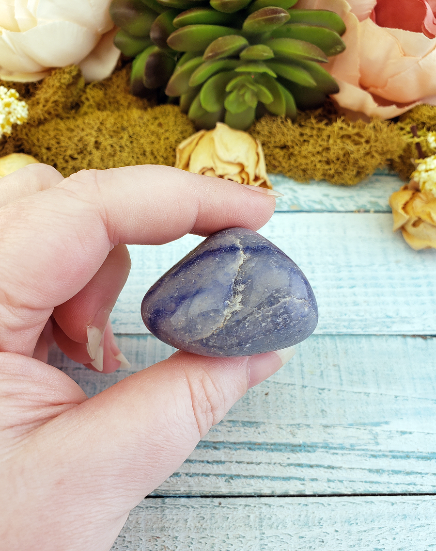 Blue Quartz Natural Tumbled Gemstone - Large One Stone - In Hand