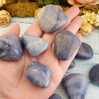Blue Quartz Natural Tumbled Gemstone - Large One Stone - Close Up in Hand