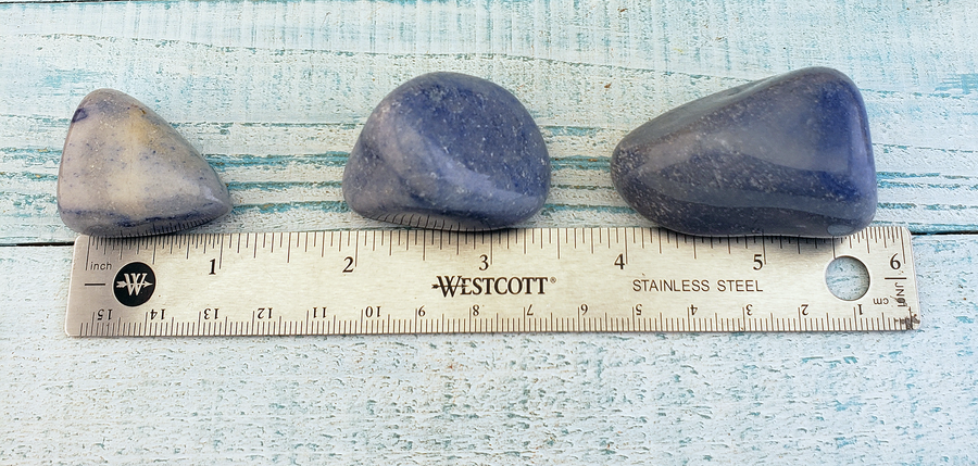 Blue Quartz Natural Tumbled Gemstone - Large One Stone - Size Comparison