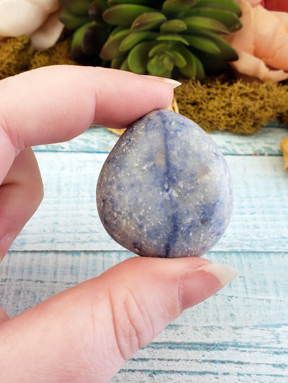 Blue Quartz Natural Tumbled Gemstone - Large One Stone - Close Up