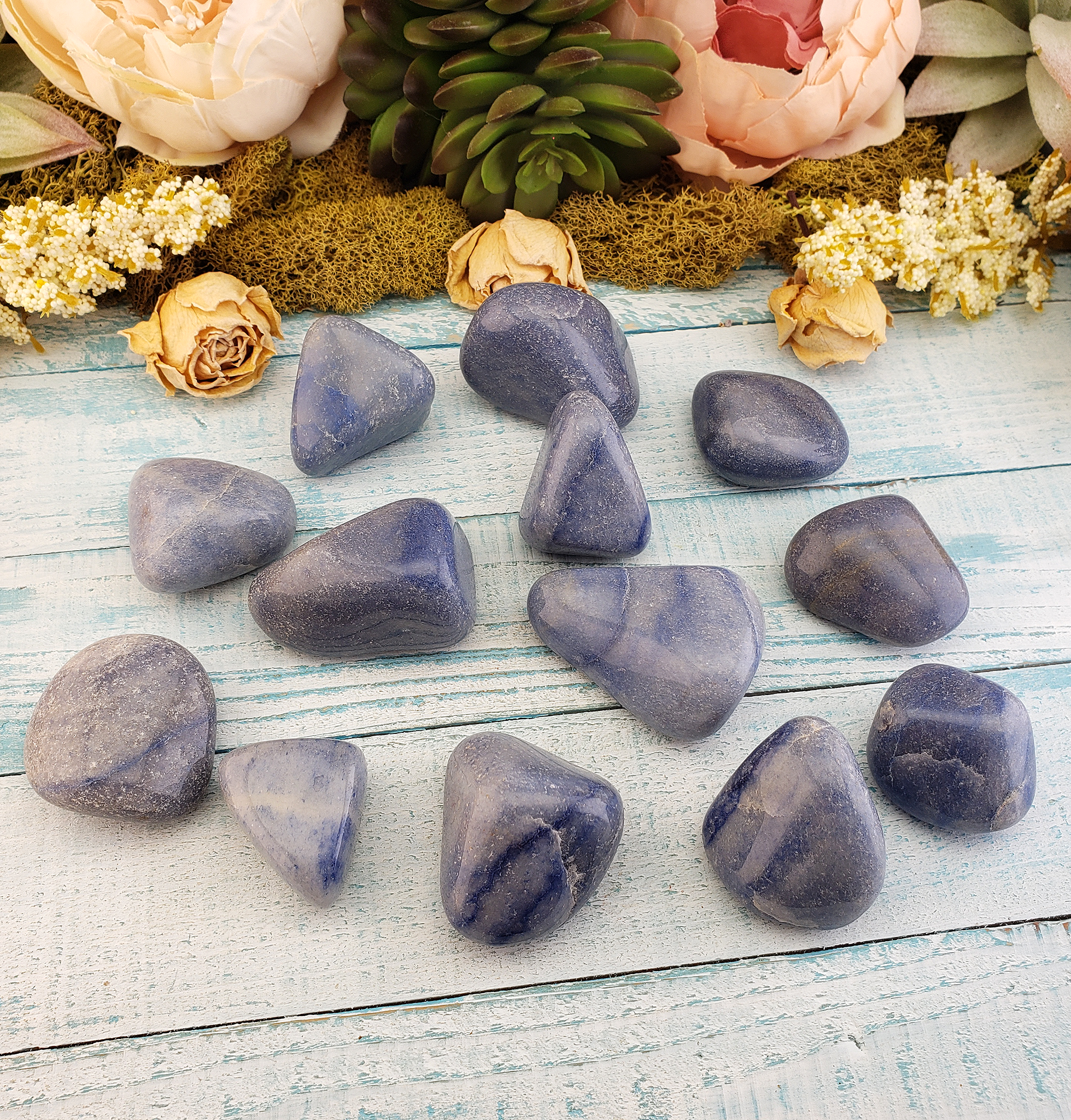 Blue Quartz Natural Tumbled Gemstone - Large One Stone - Group of Large Crystals