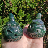 Moss Agate Gemstone Spooky Pumpkin Totem Jack-o-Lantern Carving