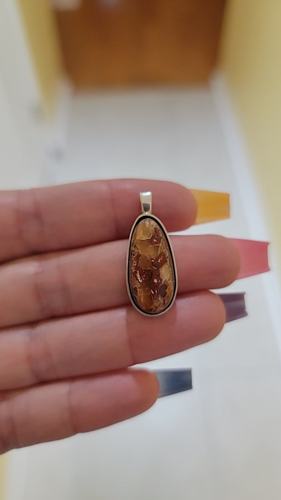 Natural Cantera Mexican Yellow Opal Sterling Silver & Copper Pendant - AA Grade Opal Video