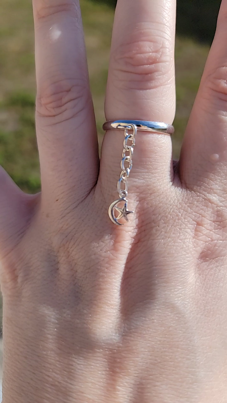 Sterling Silver Crescent Moon & Star Charm Handmade Ring