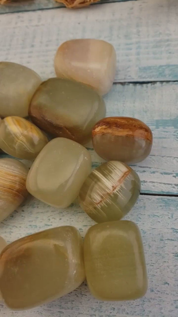 Green Marble Onyx Tumbled Gemstone - One Stone or Bulk Wholesale - Video