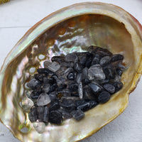abalone shell with 1 ounce of black tourmaline rutilated quartz