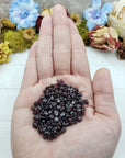 hand holding one ounce of garnet chips