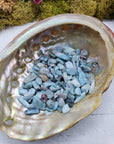 One ounce of larimar stone chips in abalone shell