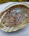 one ounce of cherry blossom agate chips in abalone shell