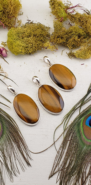 Tiger Eye Gemstone Sterling Silver Pendant
