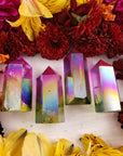 Multi-Aura Quartz Gemstone Tower Obelisk - Tanzine & Lime Aura