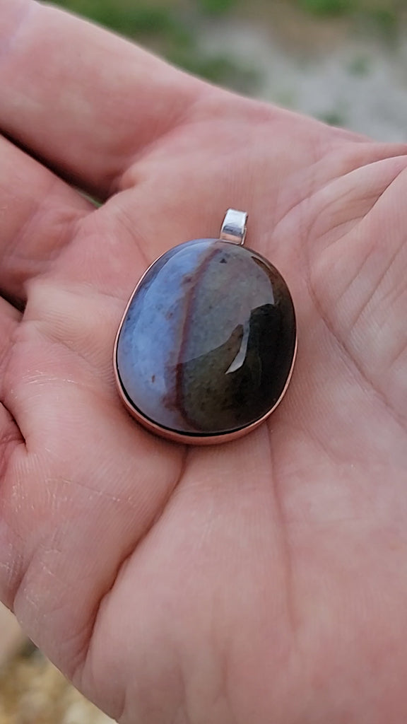 Sardonyx Gemstone Natural Copper & Sterling Silver Pendant