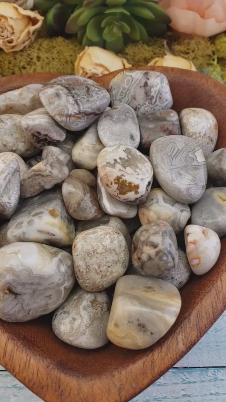 Grey Crazy Lace Agate Tumbled Stone - One Stone or Bulk Wholesale -Video