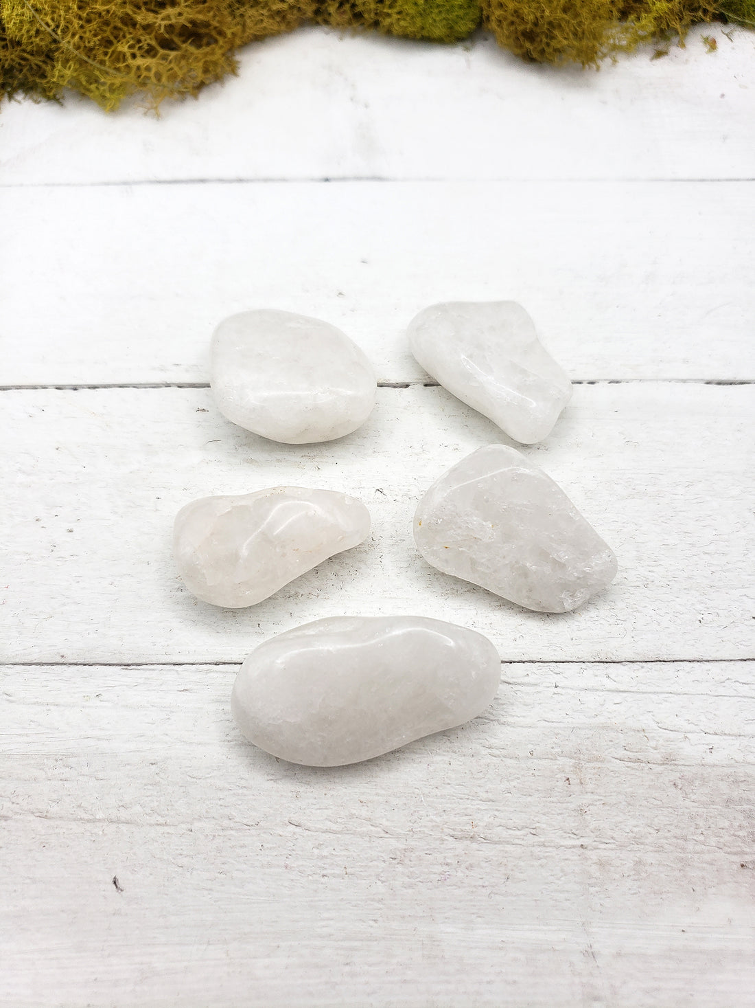 Milky quartz crystal pieces on display