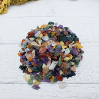 Two ounces of mixed gemstone crystal chips on display