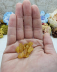 hand holding 3 grams of amber stone chips