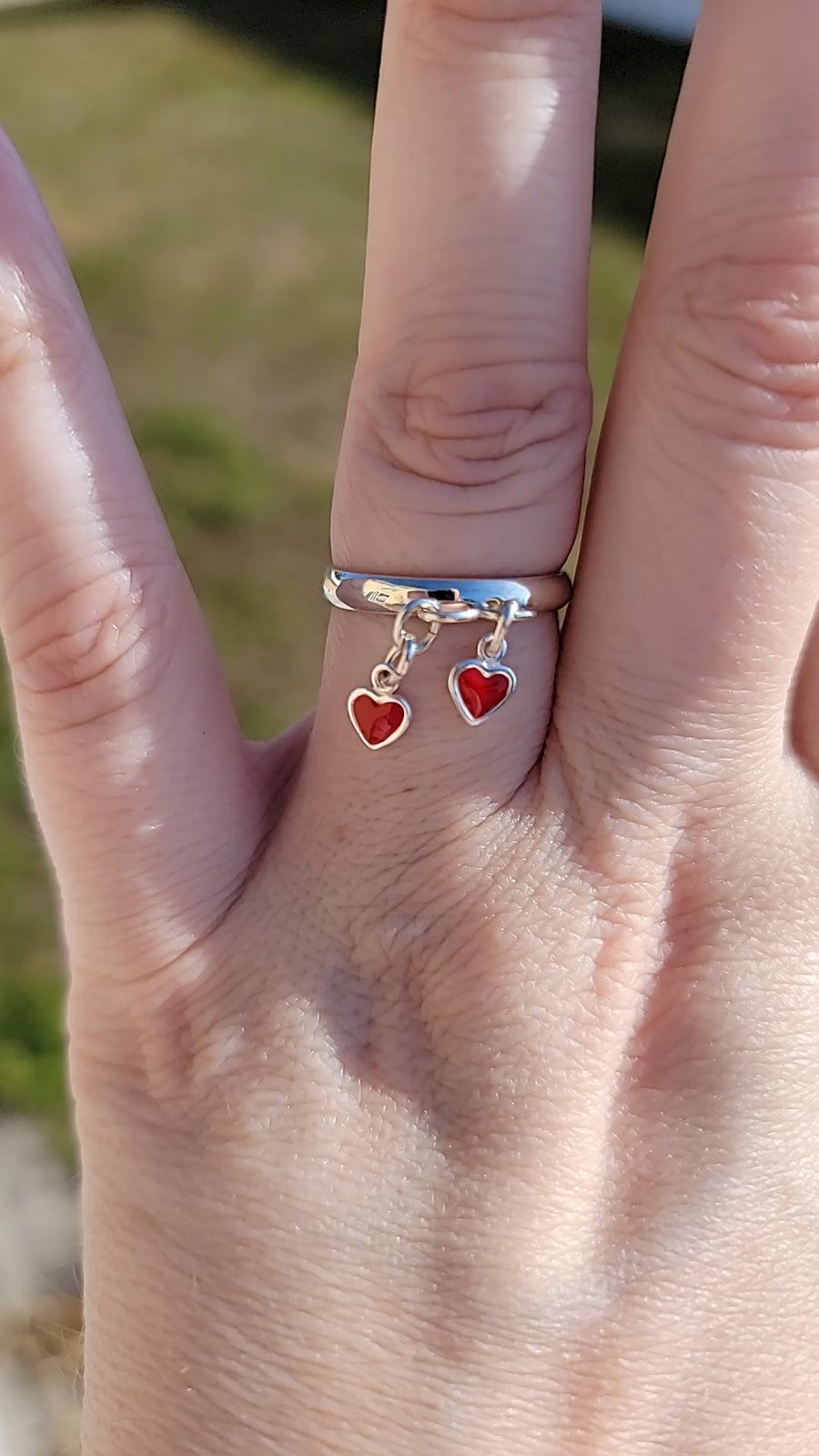 Sterling Silver Double Heart Charm Handmade Ring