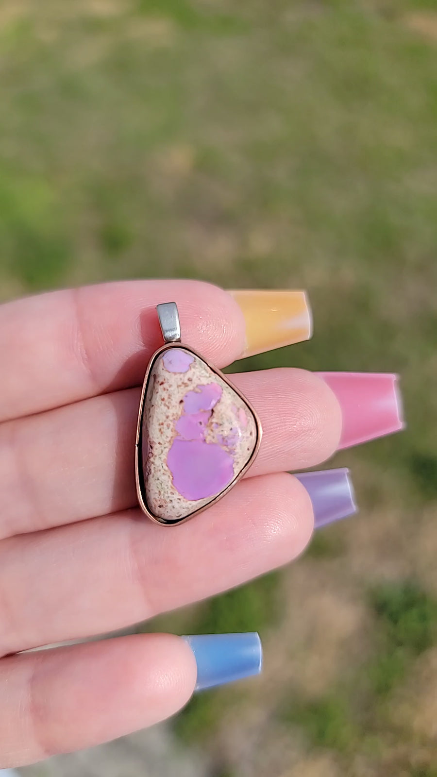Natural Cantera Mexican Pink Purple Opal Sterling Silver & Copper Pendant - AAA Grade Opal Video