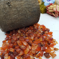 five ounces of carnelian stone chips on display
