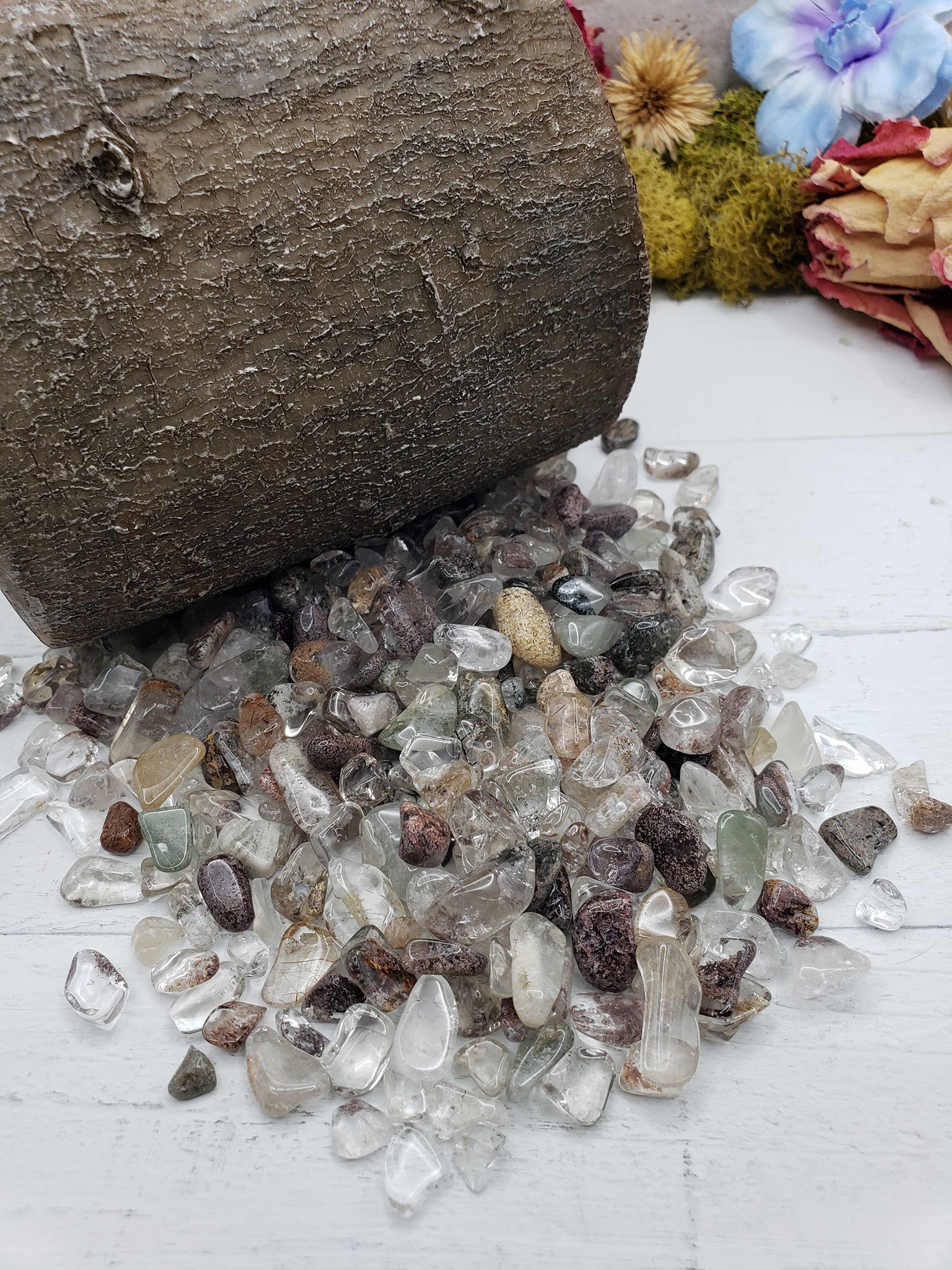 Five ounces of phantom quartz chips on display