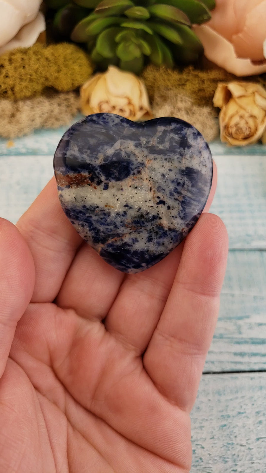 Sodalite Polished Gemstone Flat Heart Shaped Carving - 45mm - Video