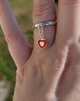 Unique Sterling Silver Red Heart Charm Handmade Ring | Size 8