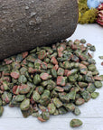 six ounces of unakite chips on display