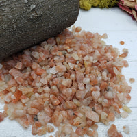 six ounces of sunstone crystal chips on display