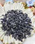 Seven ounces of iolite crystal chips on prop display