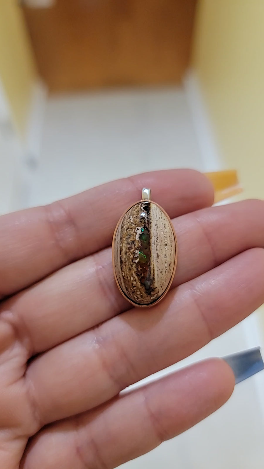 Natural Cantera Mexican Green Rainbow Opal Sterling Silver & Copper Pendant - AA Grade Opal Video