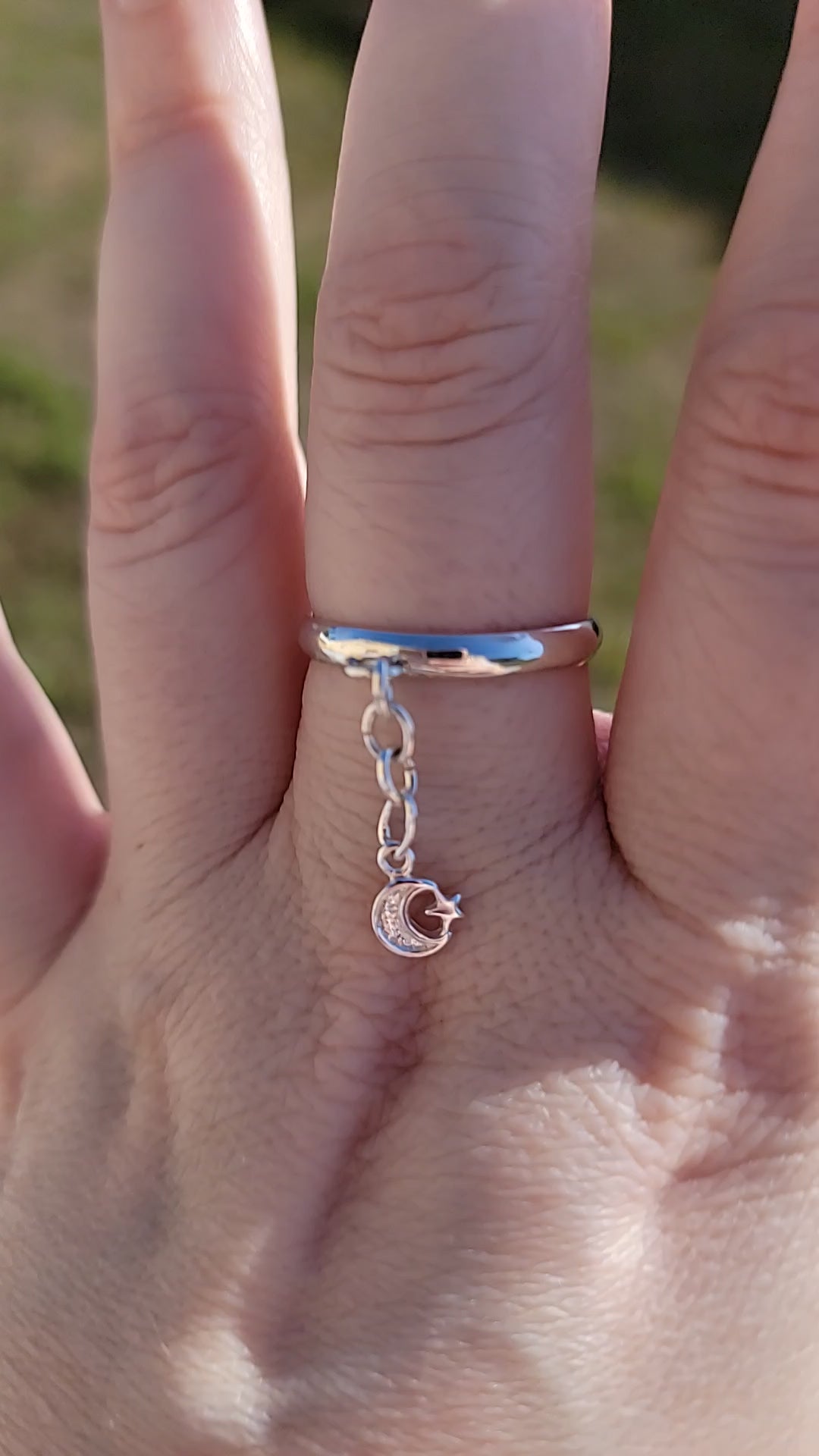 Sterling Silver Crescent Moon & Star Charm Handmade Ring