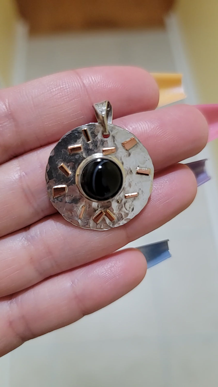 Black Agate Gemstone Sterling Silver and Copper Pendant Video