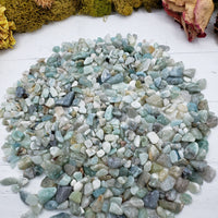 eight ounces of amazonite stone chips on display