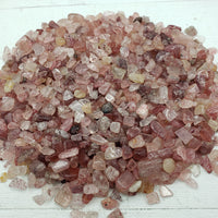 eight ounces of strawberry quartz chips on display