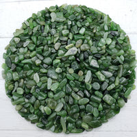 Eight ounces of nephrite jade chips on display