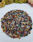 Eight ounces of mixed gemstone crystal chips on display
