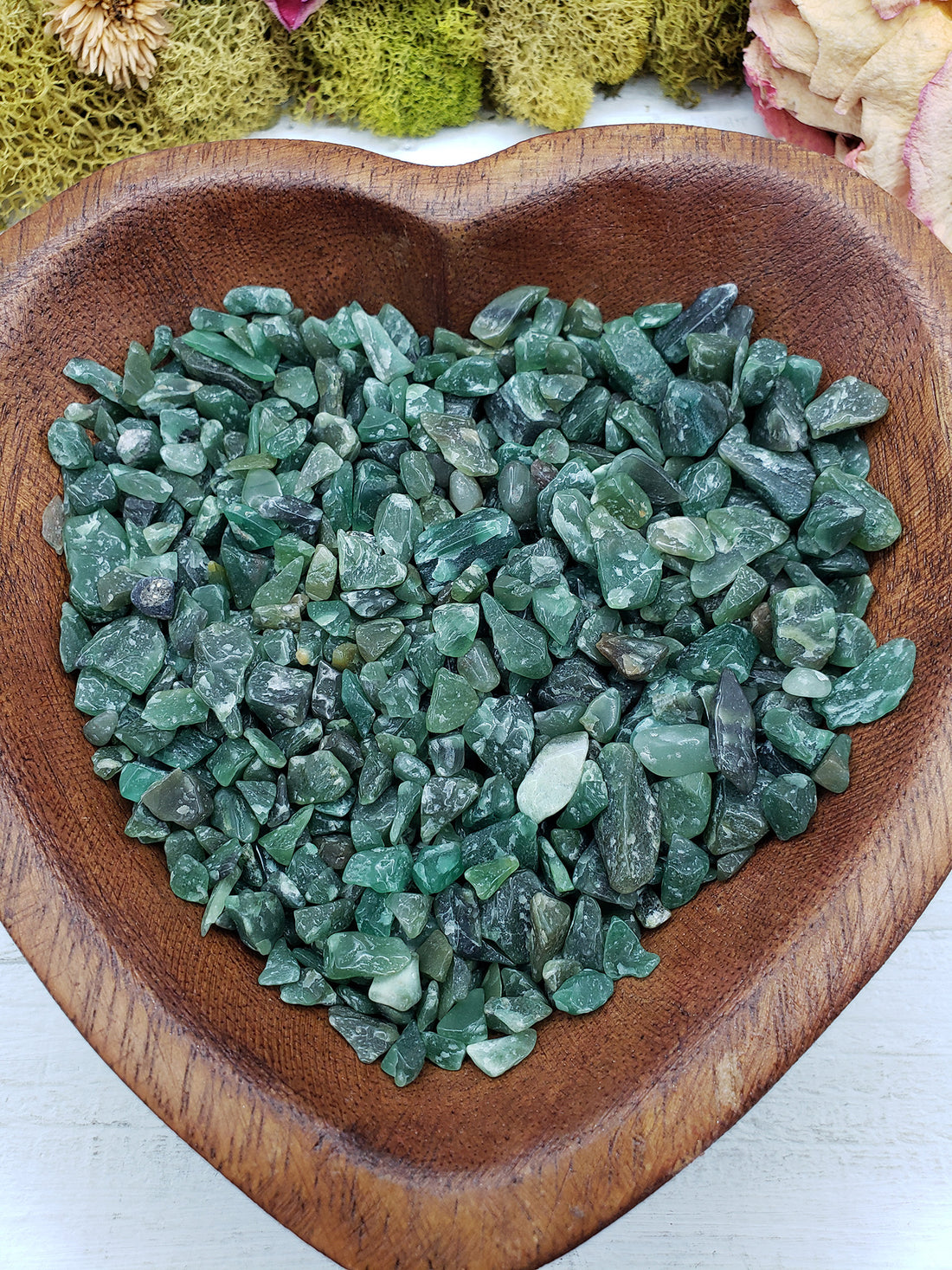 Eight ounces of green aventurine chips in a bowl
