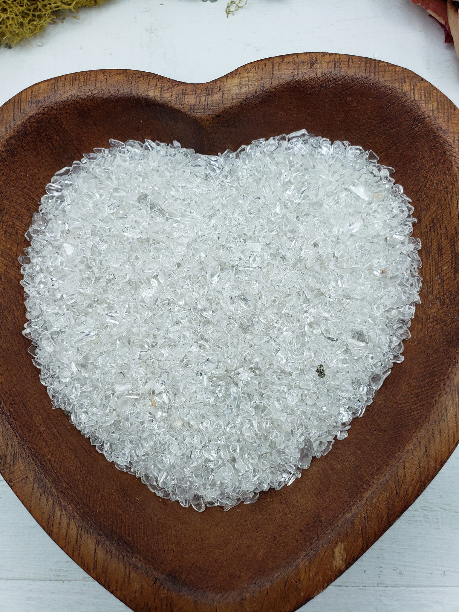 Eight ounces of quartz crystal chips in bowl