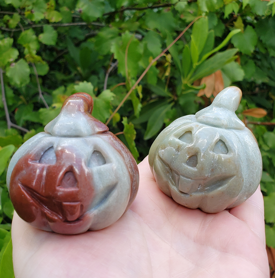 Amazonite Gemstone Happy Pumpkin Totem Jack-o-Lantern Carving