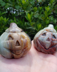Amazonite Gemstone Happy Pumpkin Totem Jack-o-Lantern Carving - Cheerful Faces!