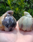 Amazonite Gemstone Happy Pumpkin Totem Jack-o-Lantern Carving - Back to Back