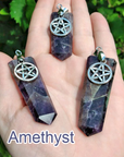 Polished Gemstone Point Pentacle Talisman Pendant - Amethyst